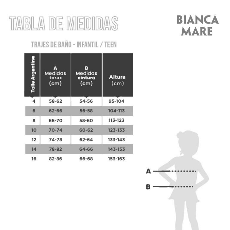 Bikini Infantil VOLADOS PV Tabla de medidas